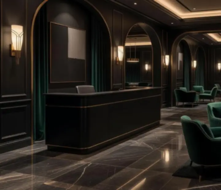 Hall rénové d'un casino français avec une zone d'accueil pour les tournois