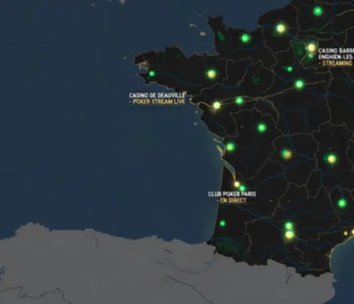 Carte de la France avec les principaux clubs de cartes actuellement en diffusion