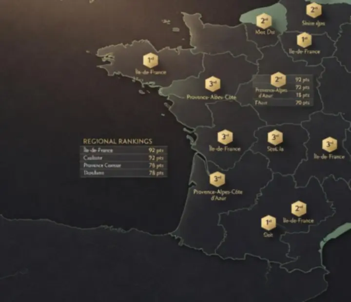 Carte abstraite en hexagones des performances de clubs de tournois en France