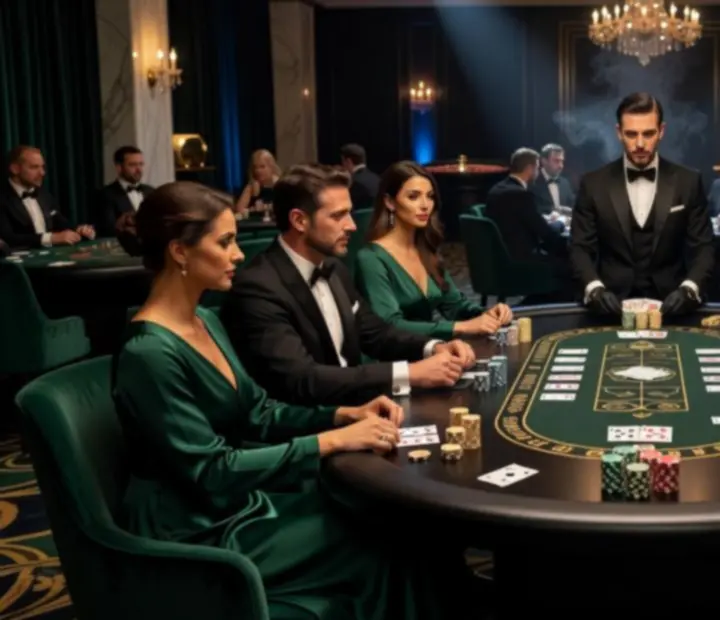 Vue large d'une arène de table finale dans un casino français