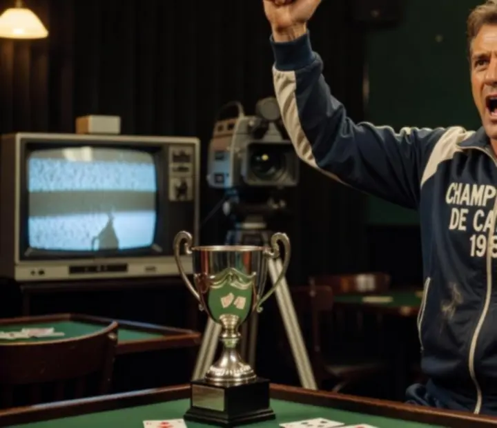 Joueur célébrant une victoire historique dans un club de cartes français