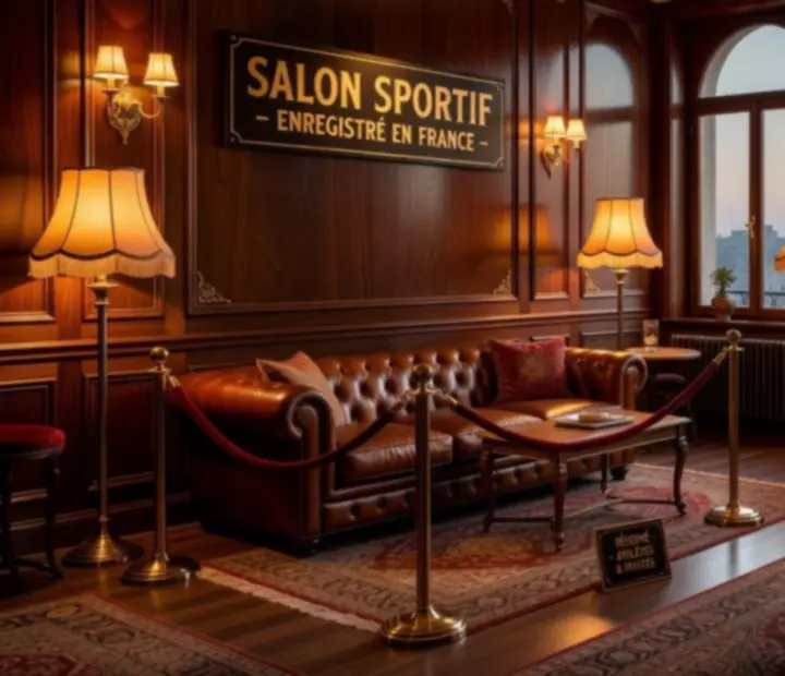 Vue d'ensemble d'un lounge vintage avec tables et éclairage tamisé